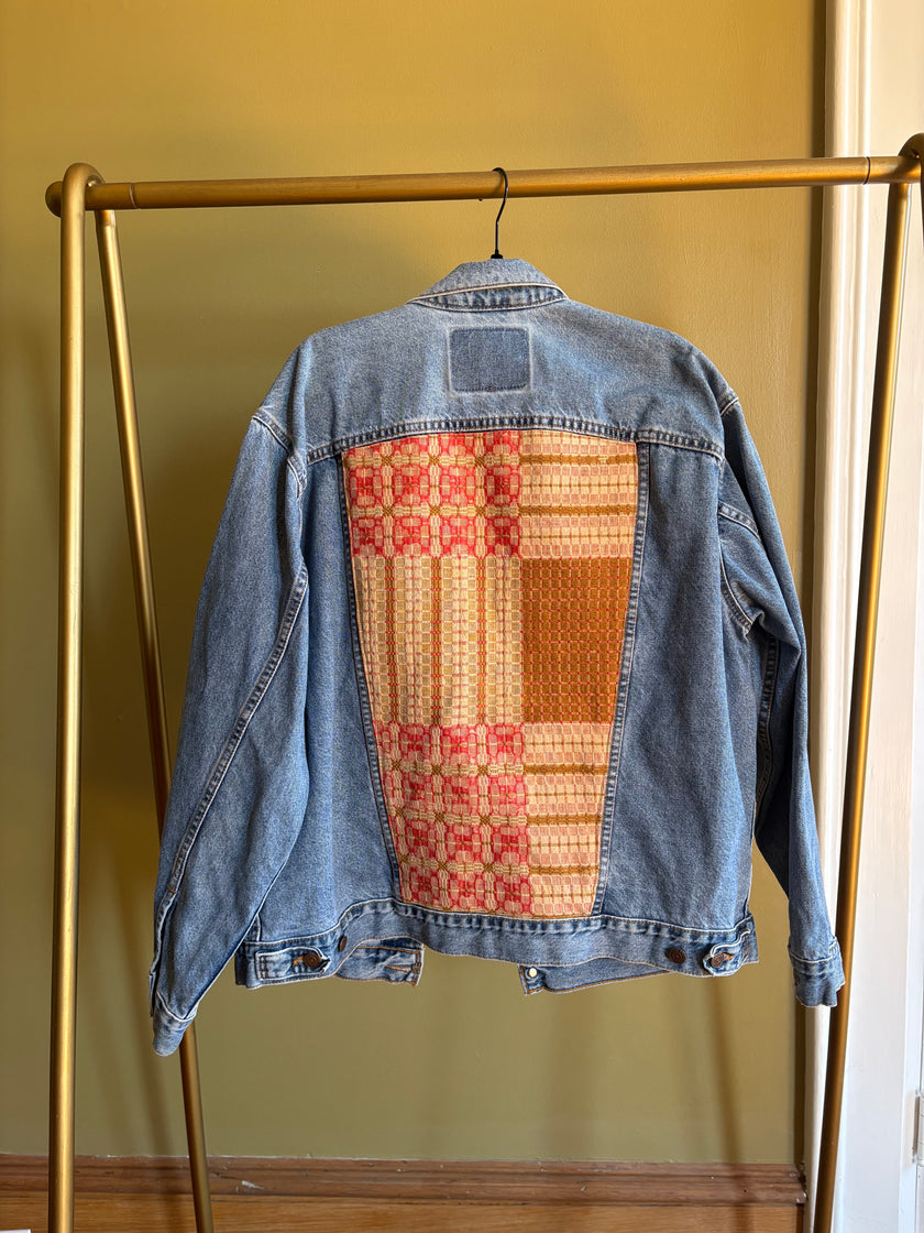 Large/XL Upycled Antique Patchwork Denim Jacket