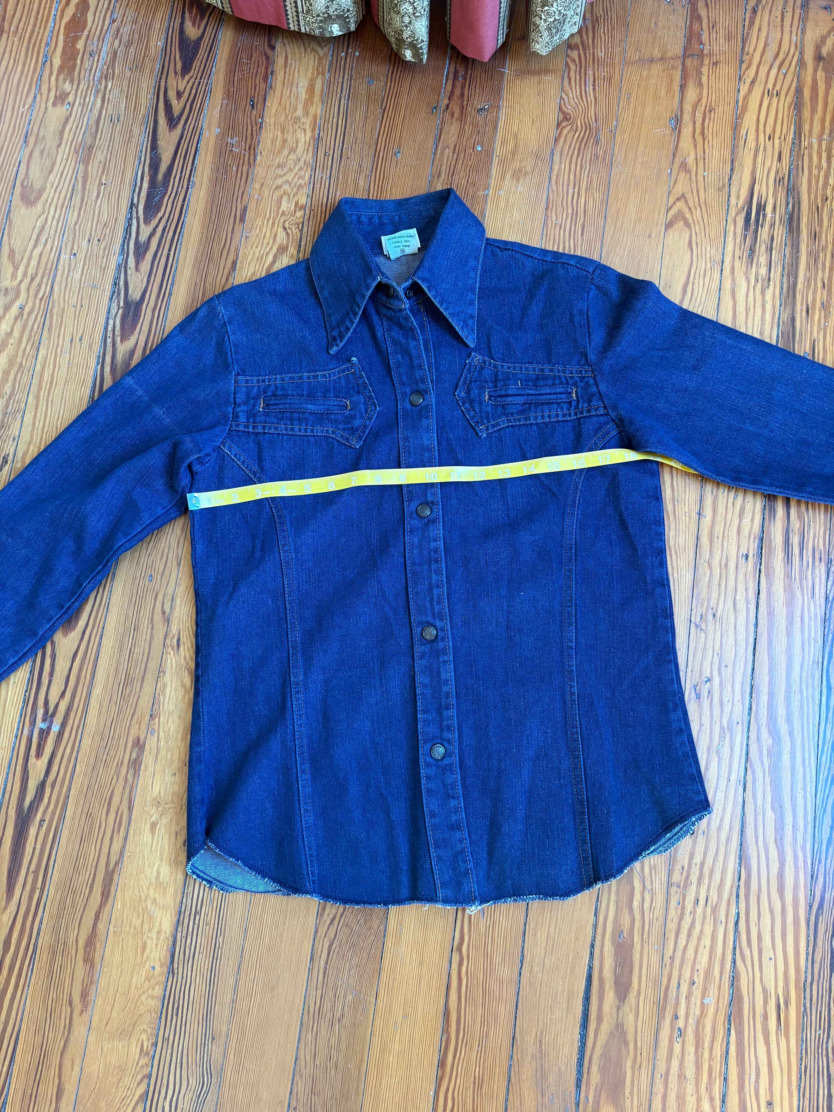 S/M Upycled Western Antique Patchwork Denim Shirt