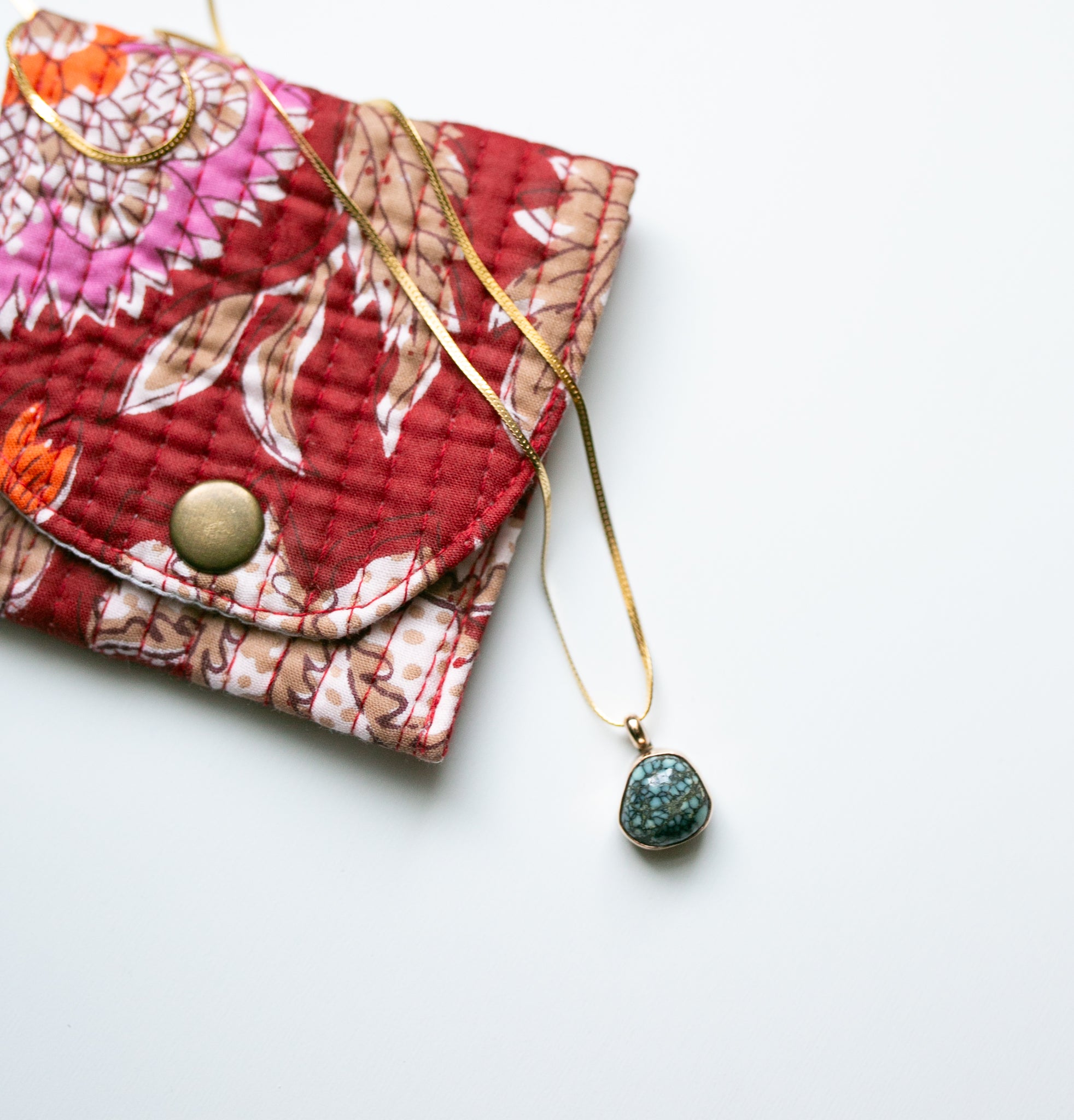 Handcrafted Turquoise Talisman Gold Filled Herringbone Necklace