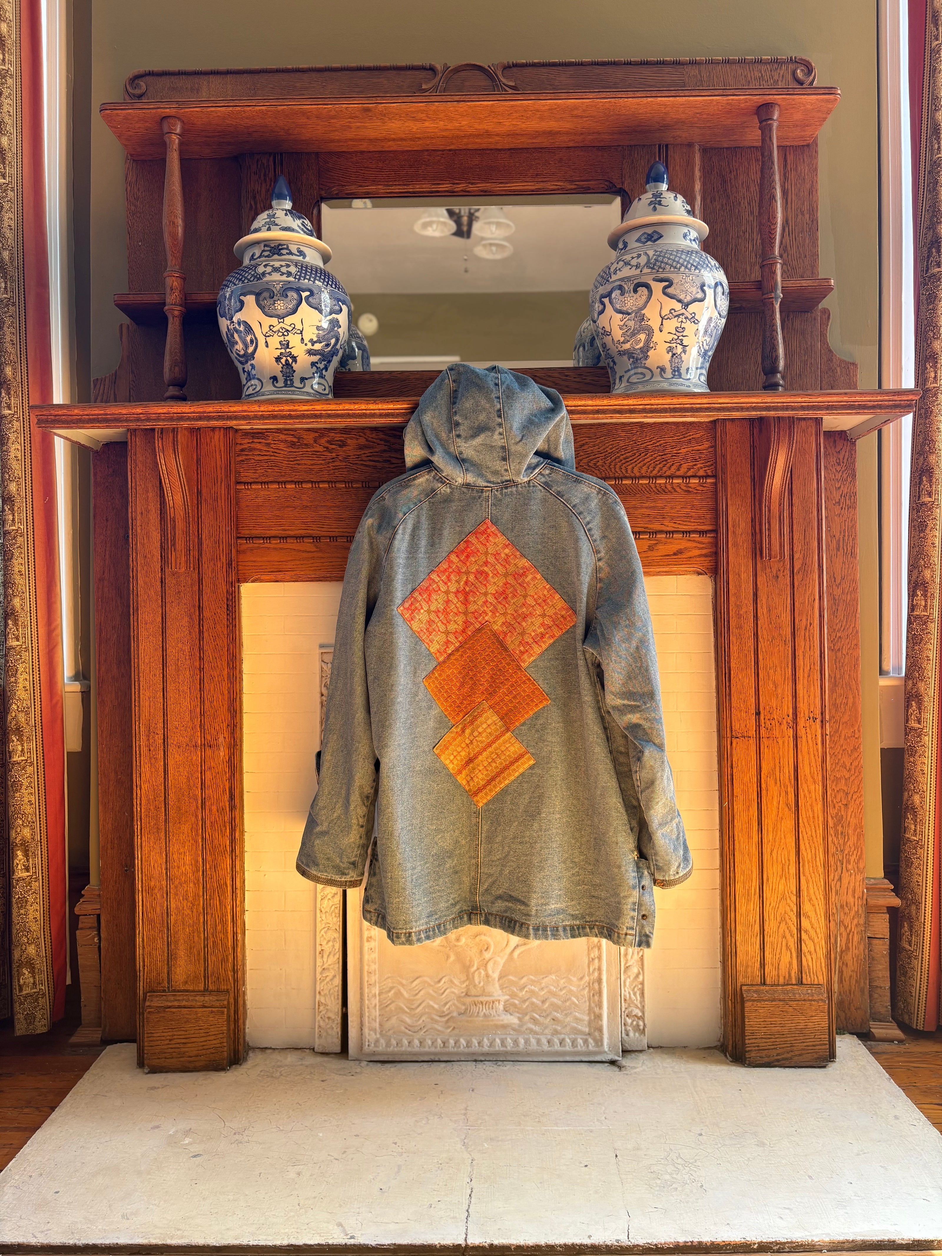 XL Upycled Antique Patchwork Denim Jacket