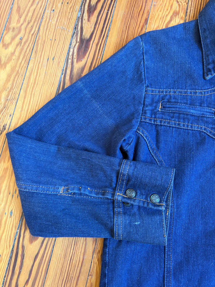 S/M Upycled Western Antique Patchwork Denim Shirt