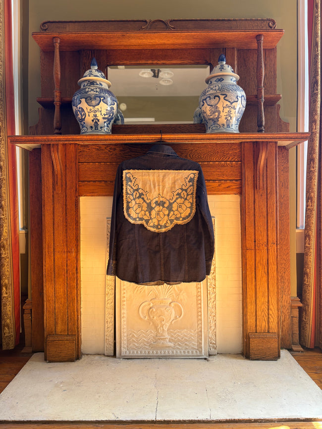 S/M Upycled Western Antique Patchwork Denim Shirt