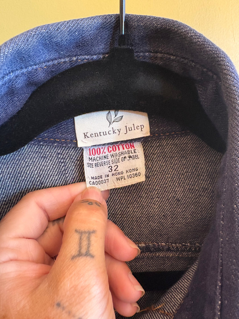 S/M Upycled Western Antique Patchwork Denim Shirt