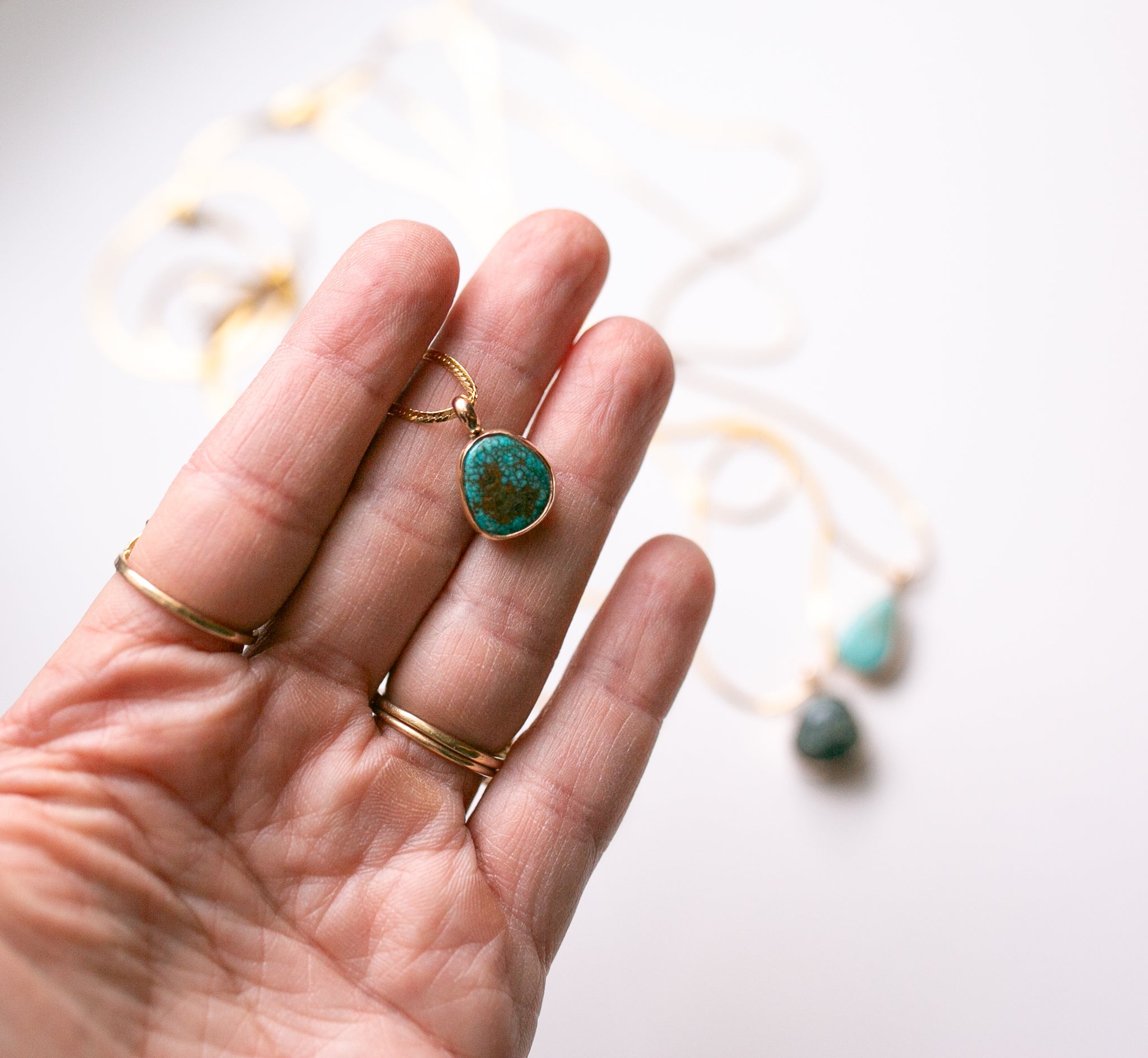 Handcrafted Turquoise Talisman Gold Filled Herringbone Necklace