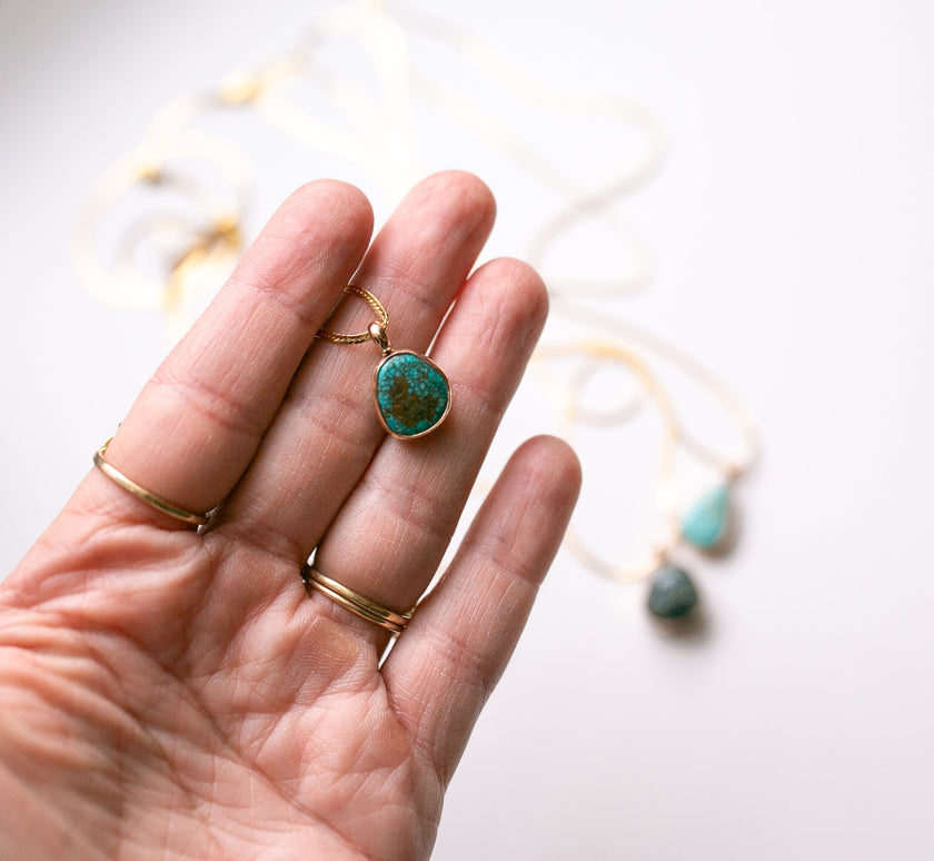 Handcrafted Turquoise Talisman Gold Filled Herringbone Necklace