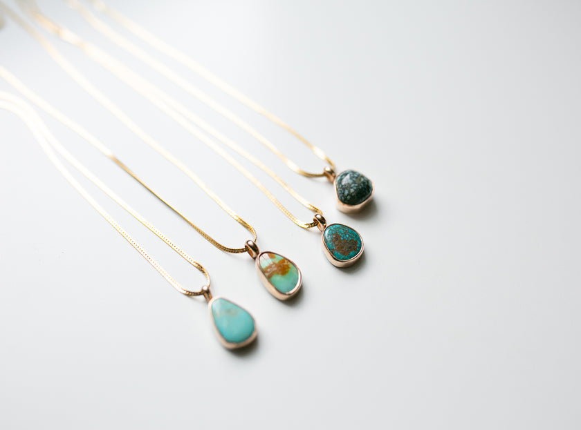 Handcrafted Turquoise Talisman Gold Filled Herringbone Necklace