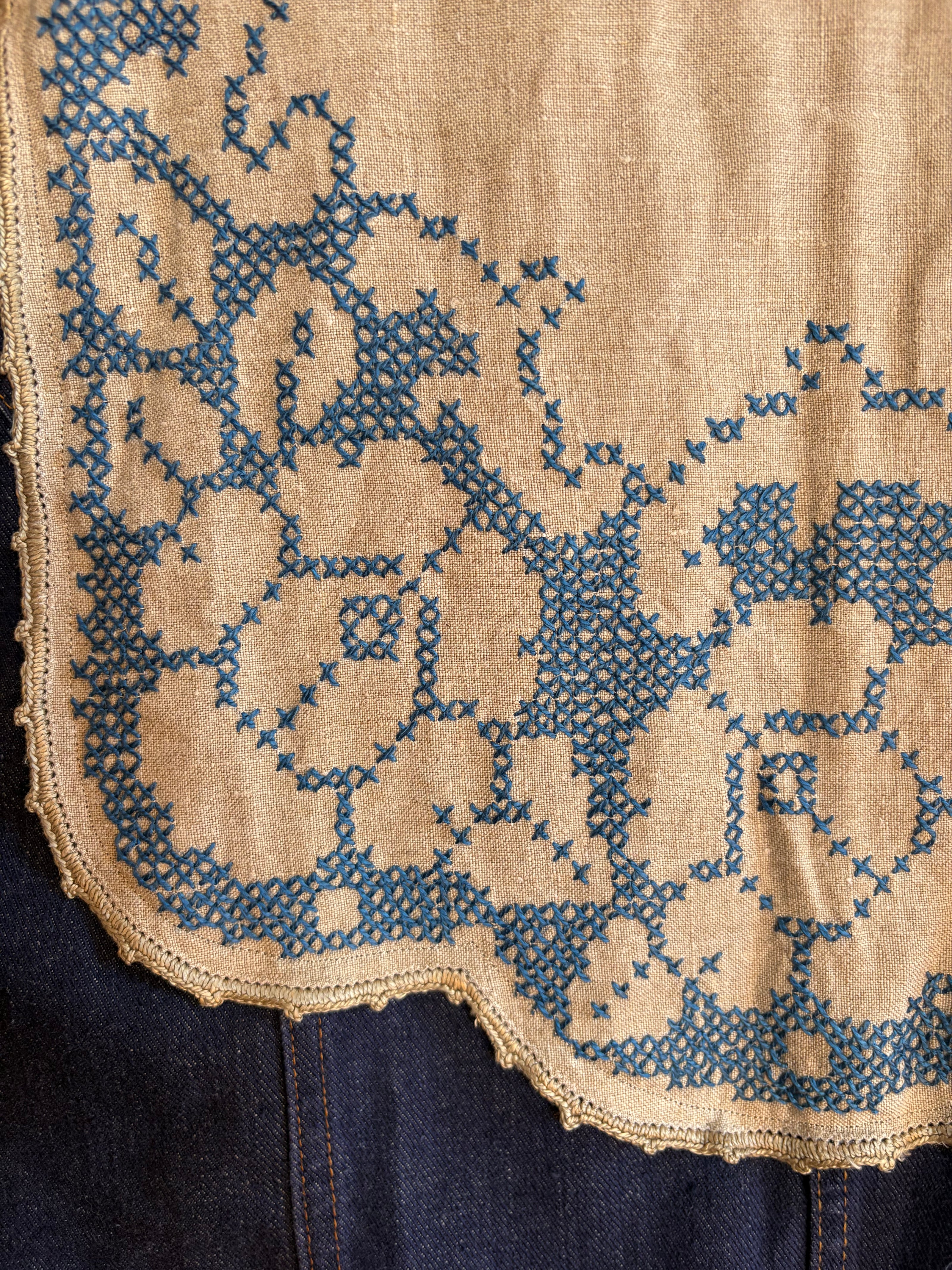 S/M Upycled Western Antique Patchwork Denim Shirt