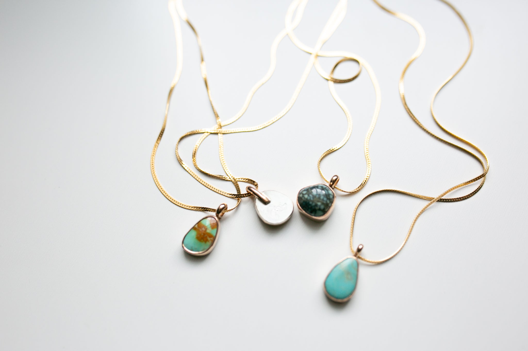 Handcrafted Turquoise Talisman Gold Filled Herringbone Necklace