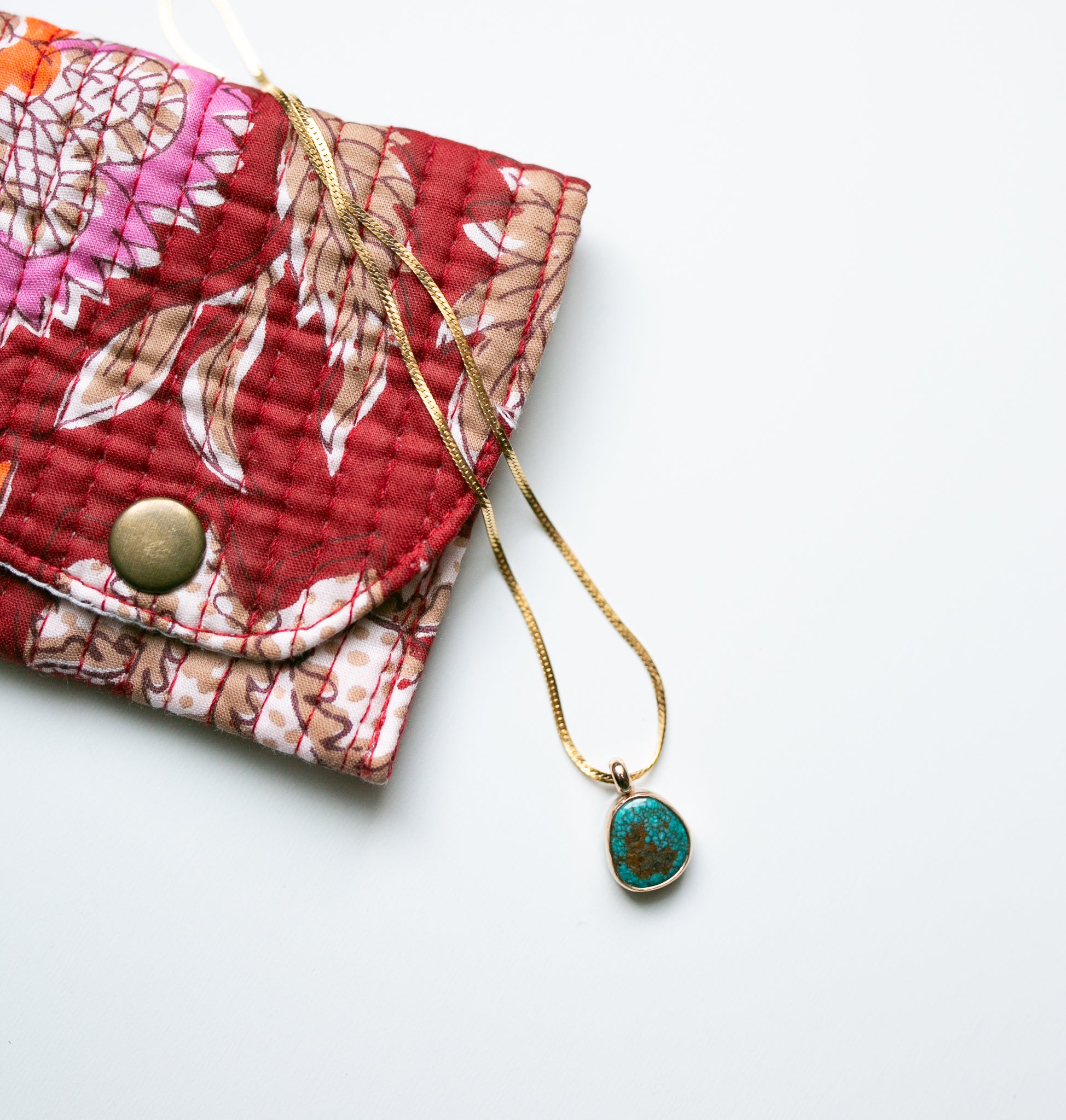 Handcrafted Turquoise Talisman Gold Filled Herringbone Necklace