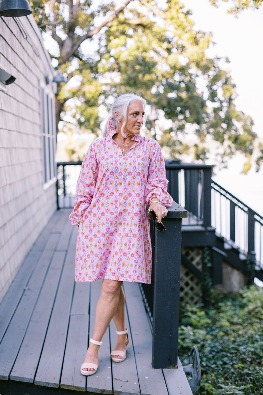 The Boat Dress in Pink Posy