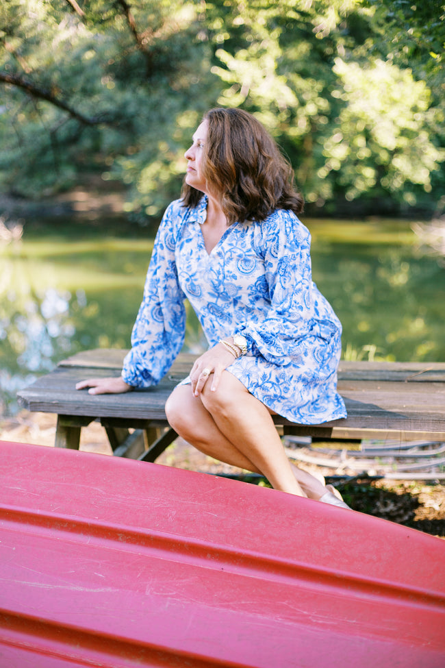 The Boat Dress in Delft Blue