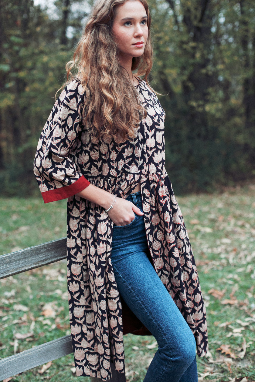 The Loretta Duster Dress in Reversible Cranberry