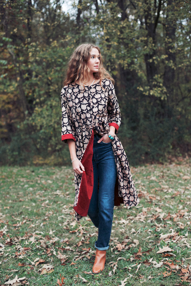 The Loretta Duster Dress in Reversible Cranberry