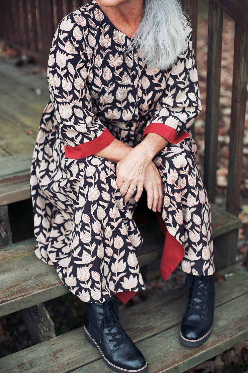 The Loretta Duster Dress in Reversible Cranberry