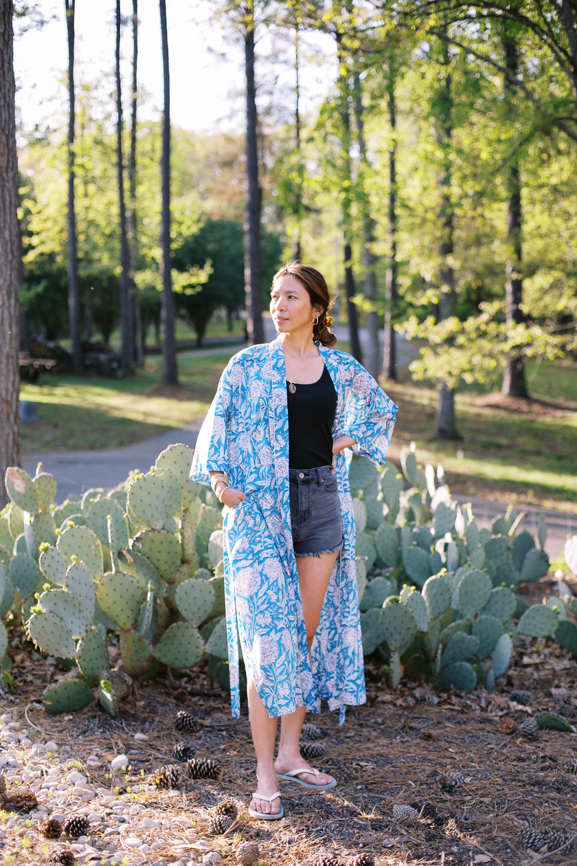 The Hemingway Robe in Blue Peony