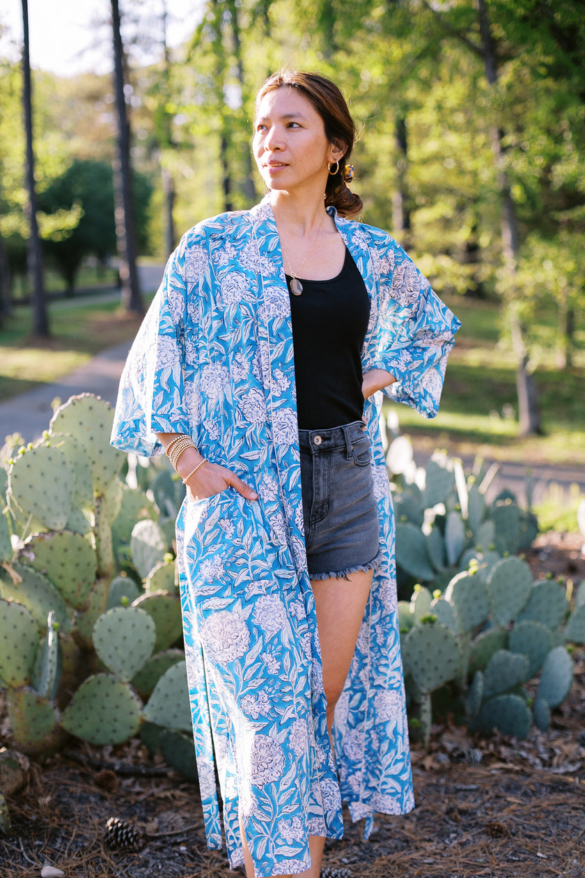 The Hemingway Robe in Blue Peony