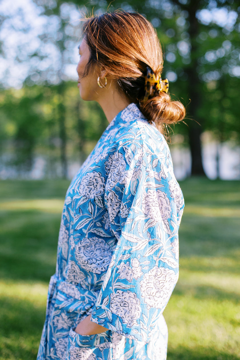 The Hemingway Robe in Blue Peony