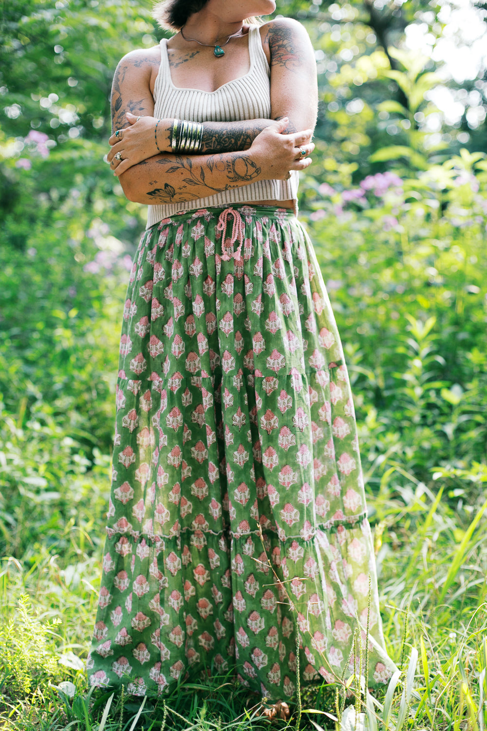 The Eden Skirt in Green Apple - Block Printed Cotton Skirt