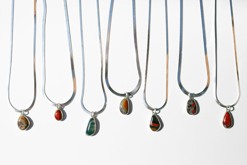 Handcrafted Kentucky Agate Talisman Necklace in Silver