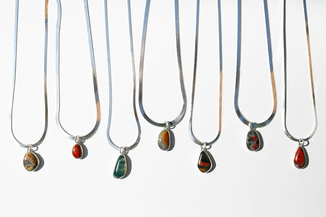 Handcrafted Moss Agate Talisman Necklace in Silver