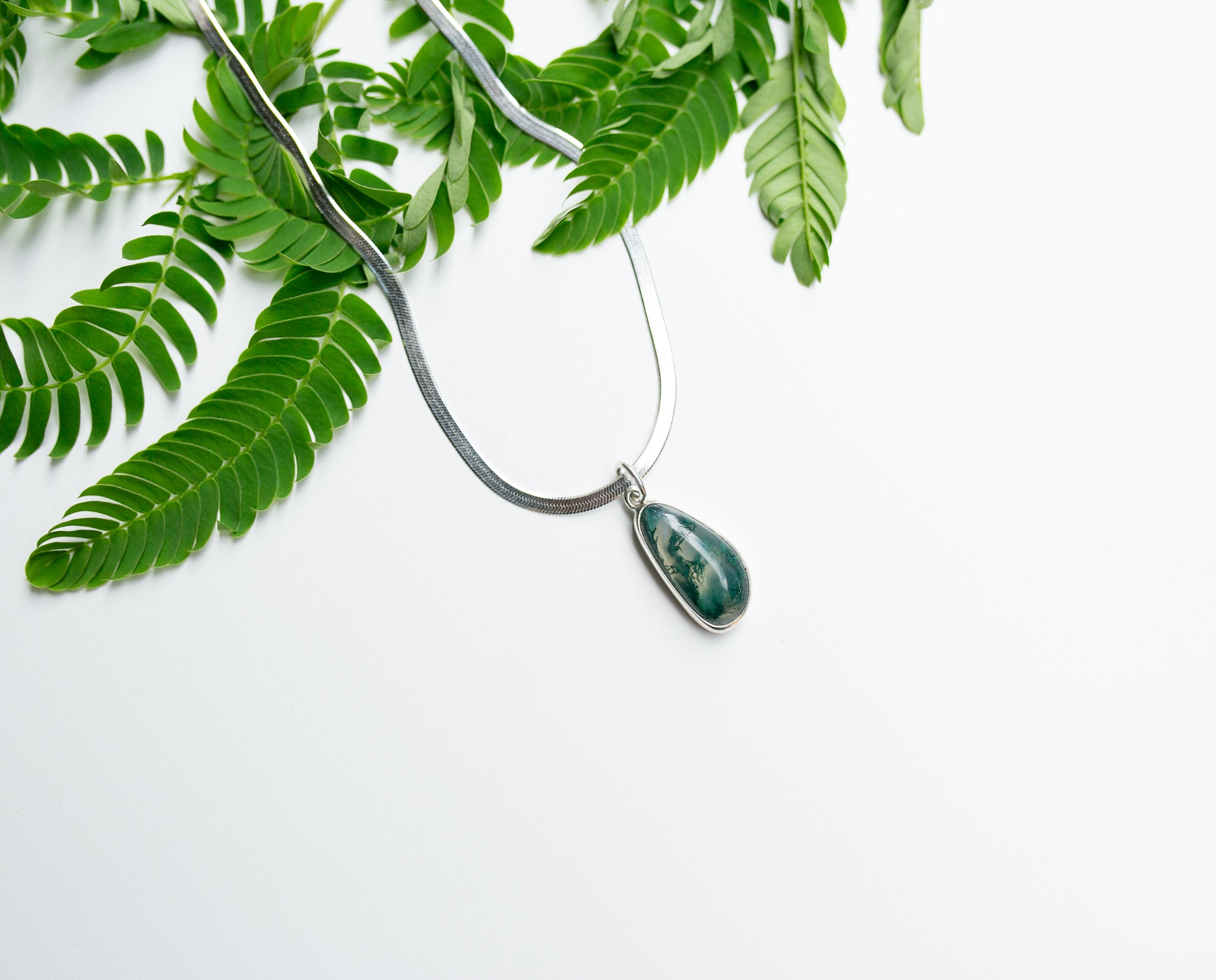 Handcrafted Moss Agate Talisman Necklace in Silver