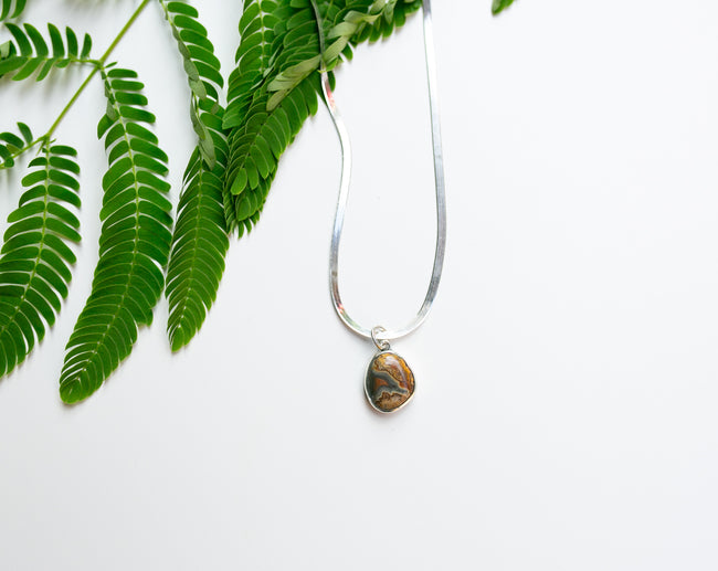 Handcrafted Kentucky Agate Talisman Necklace in Silver