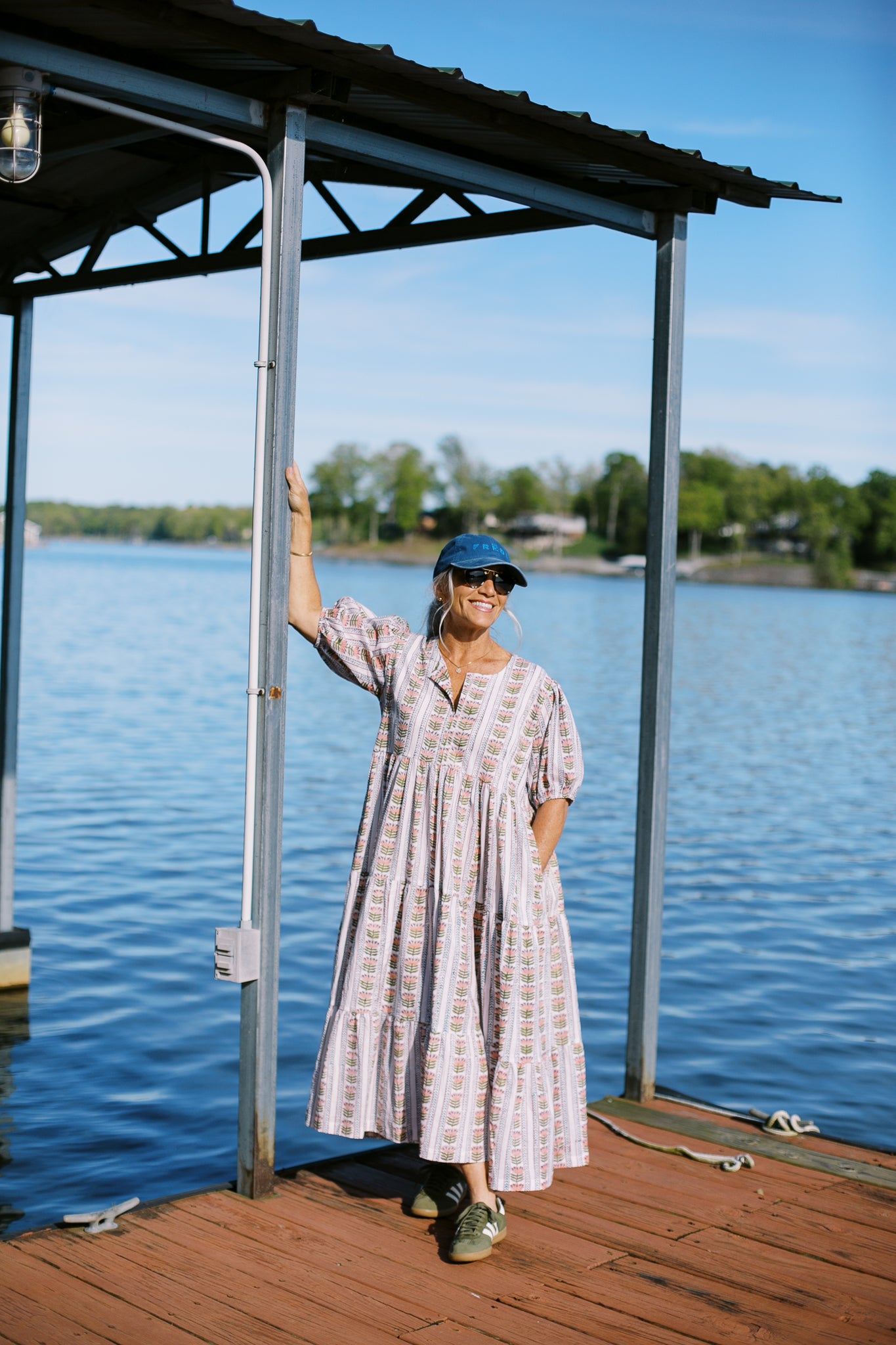 The Lake Dress in Lotus - Block Printed Cotton Midi Dress