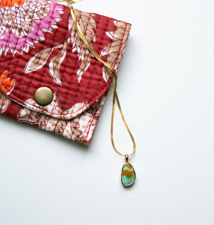 Handcrafted Turquoise Talisman Gold Filled Herringbone Necklace