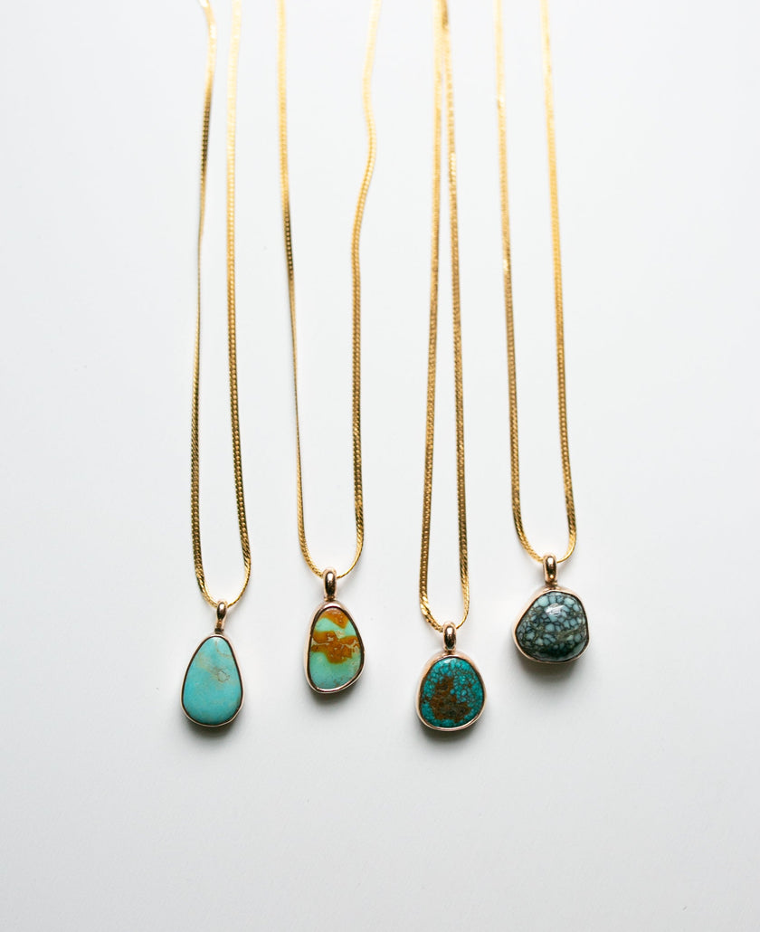 Handcrafted Turquoise Talisman Gold Filled Herringbone Necklace