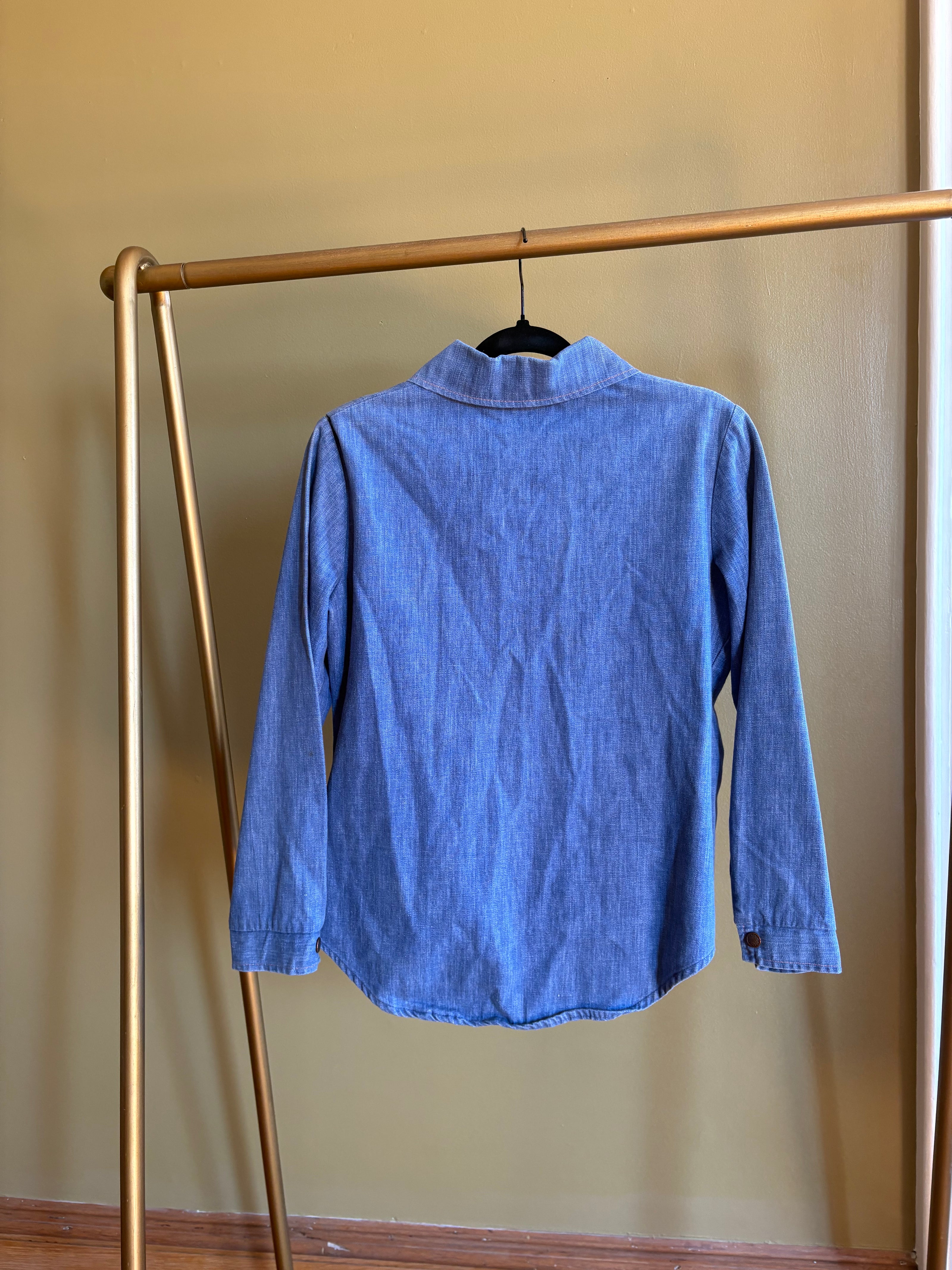 S/M Upycled Western Antique Patchwork Denim Shirt