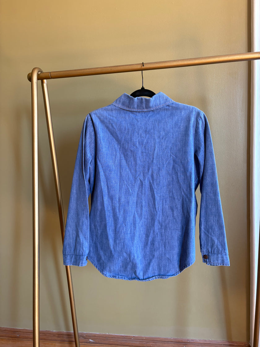 S/M Upycled Western Antique Patchwork Denim Shirt