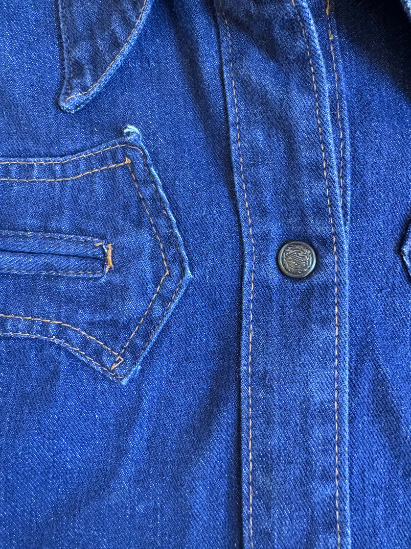 S/M Upycled Western Antique Patchwork Denim Shirt