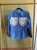 S/M Upycled Western Antique Patchwork Denim Shirt