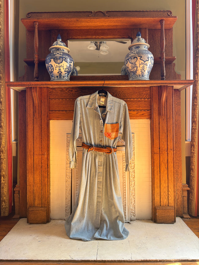 Medium Upycled Antique Patchwork Denim Dress