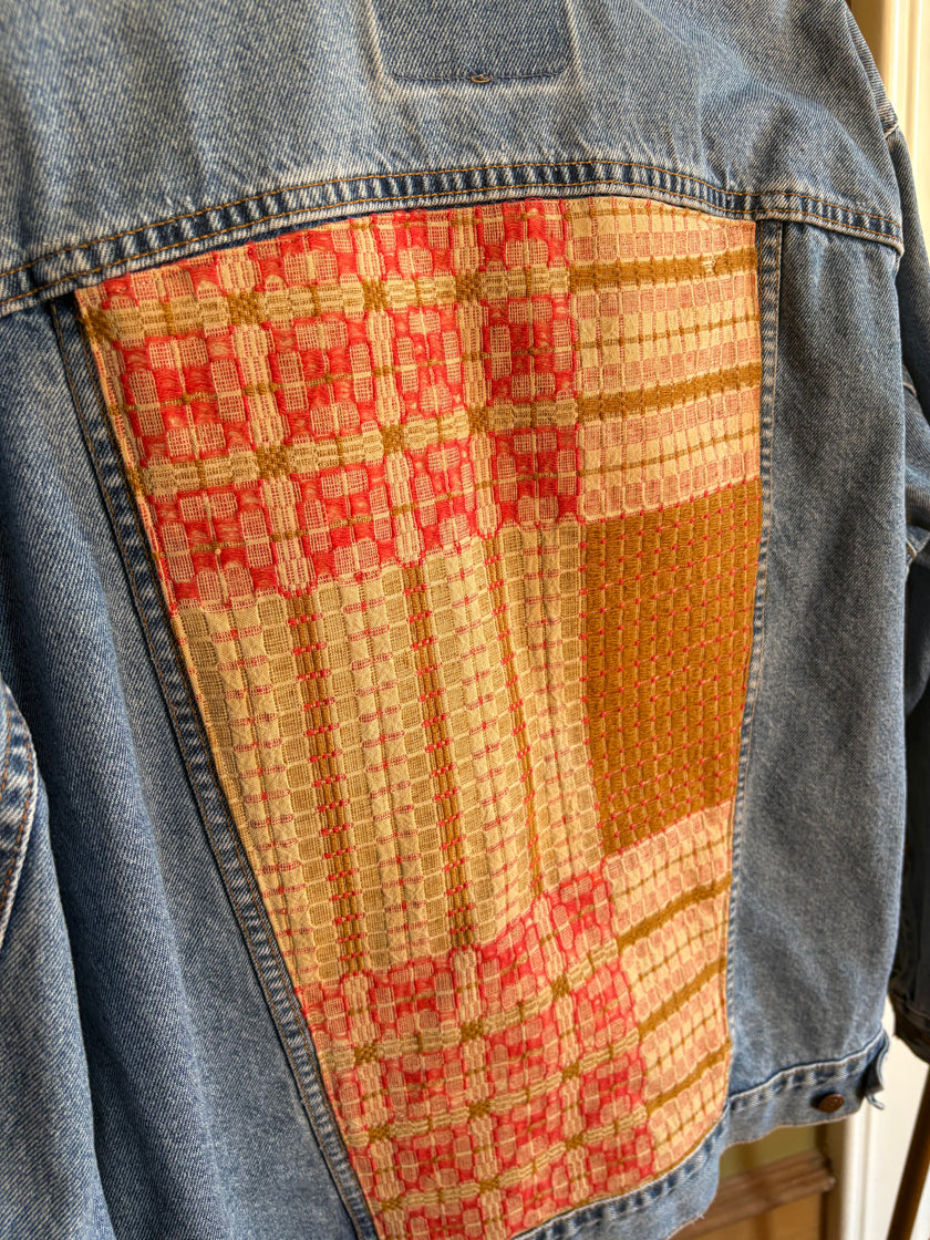 Large/XL Upycled Antique Patchwork Denim Jacket