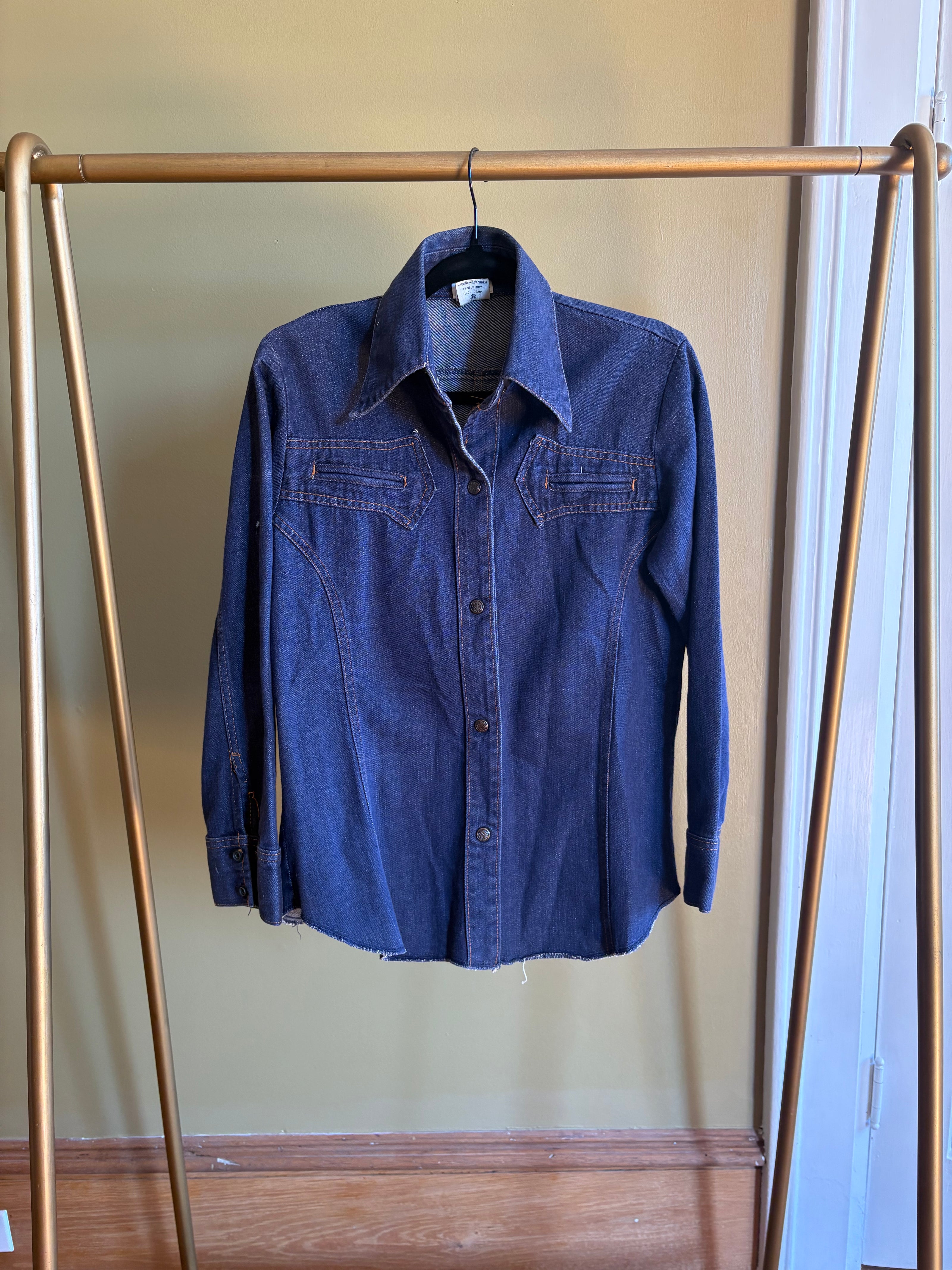 S/M Upycled Western Antique Patchwork Denim Shirt