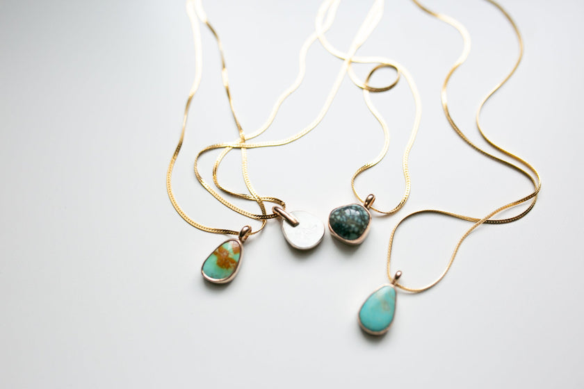 Handcrafted Turquoise Talisman Gold Filled Herringbone Necklace