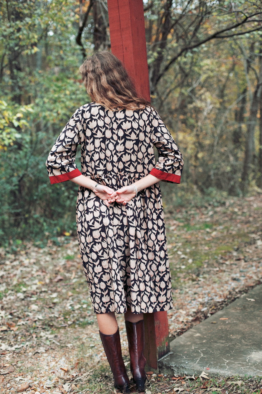 The Loretta Duster Dress in Reversible Cranberry