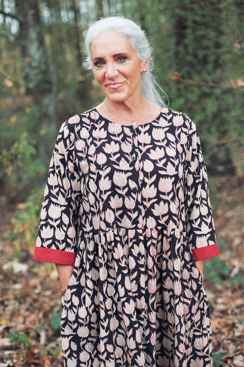 The Loretta Duster Dress in Reversible Cranberry