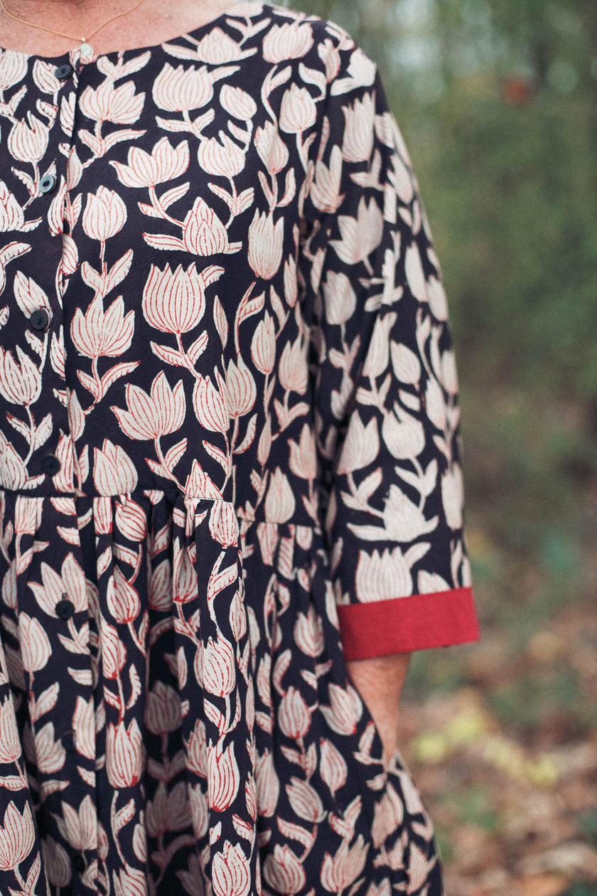 The Loretta Duster Dress in Reversible Cranberry