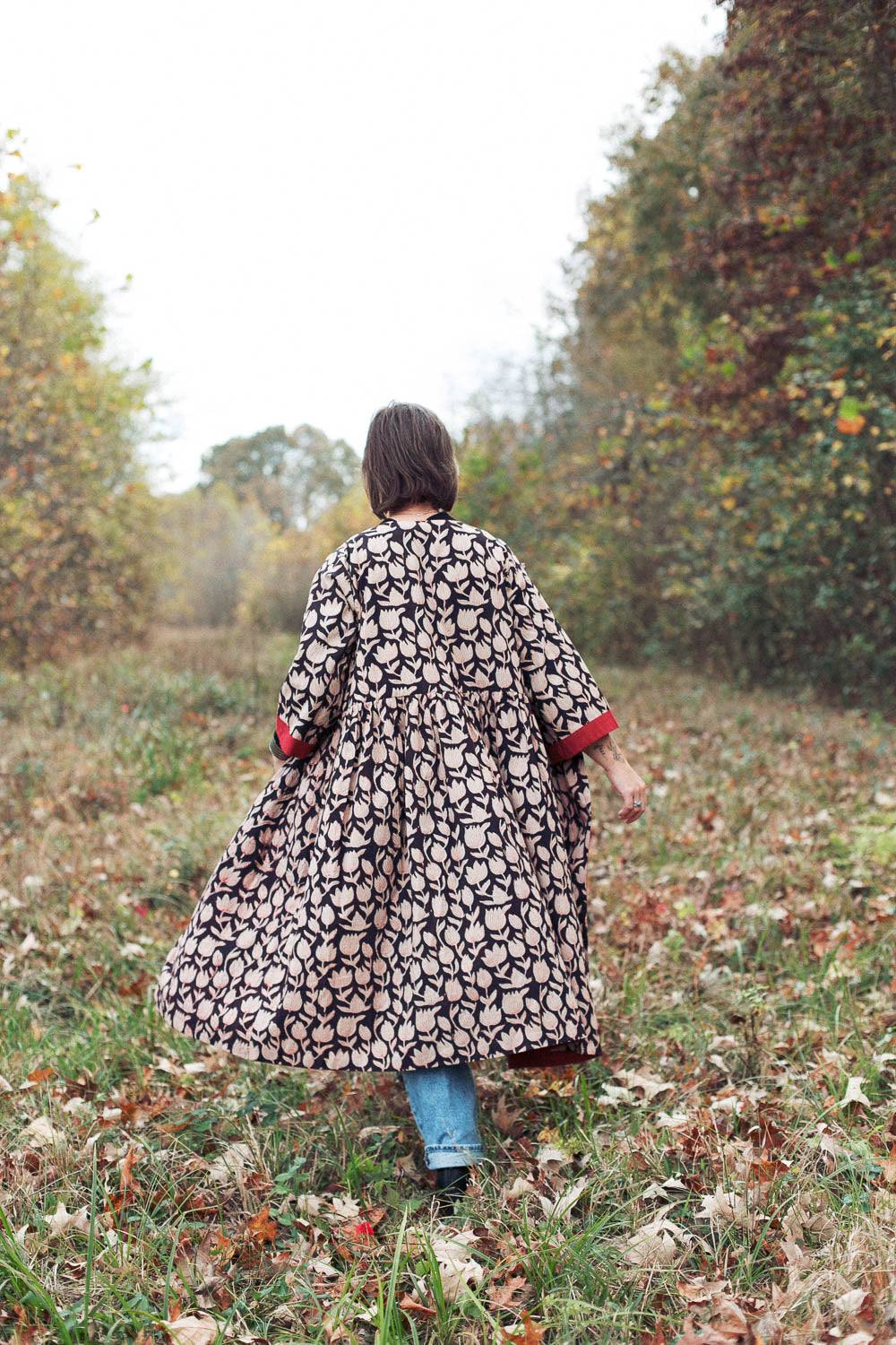 The Loretta Duster Dress in Reversible Cranberry