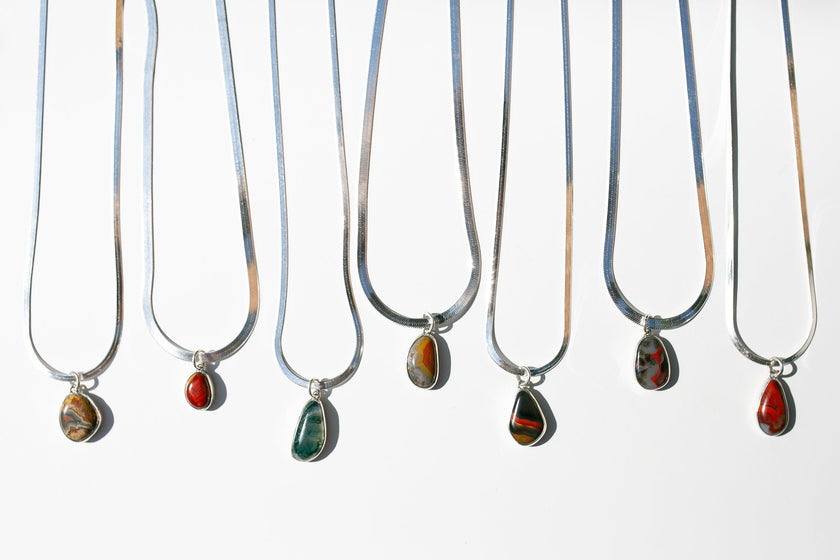 Handcrafted Moss Agate Talisman Necklace in Silver